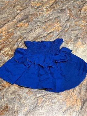 chic Textured Blue Tube Top with Smocked Detail
